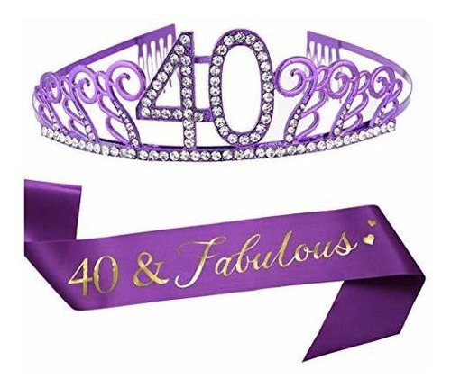 40.o Cumpleaños Tiara Y Faja Purpura, Faja De Saten Morad