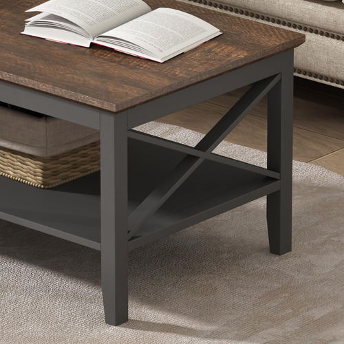 Mesa De Centro De Madera Con Patas Gruesas Y Almacenaje Oxfo