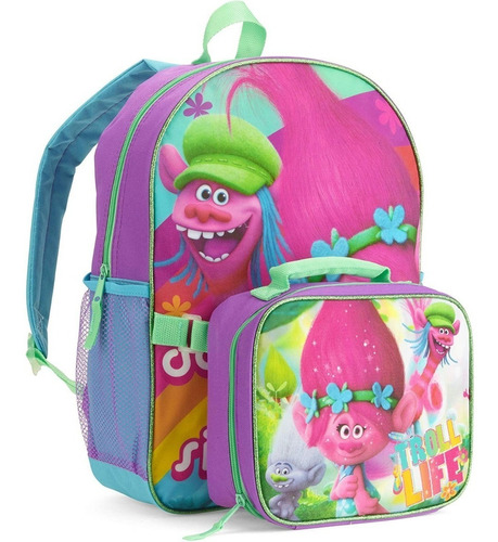 Mochila Escolar Importada Con Lonchera Para Niña De Trolls