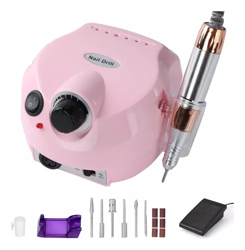 Pulidor Esmeril De Uñas Profesional De 35000 Rpm 6 Cabezales Rosa