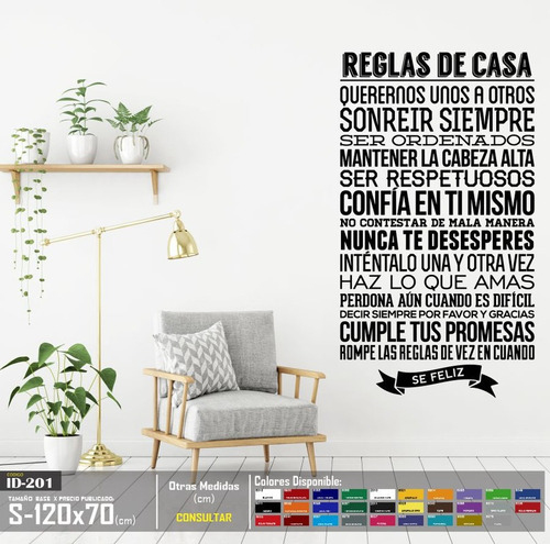 Vinilos Decorativo Frases Celebre Reglas De La Casa