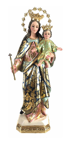 Figura De María Auxiliadora 43cm Hoja De Oro