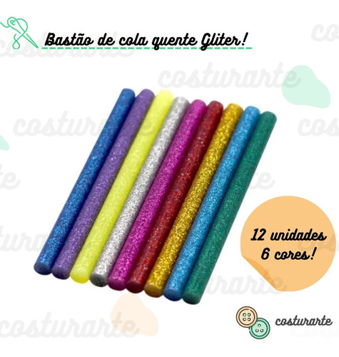 Bastões De Cola Quente Colorida Com Glitter - 6 Cores/ 12 Un