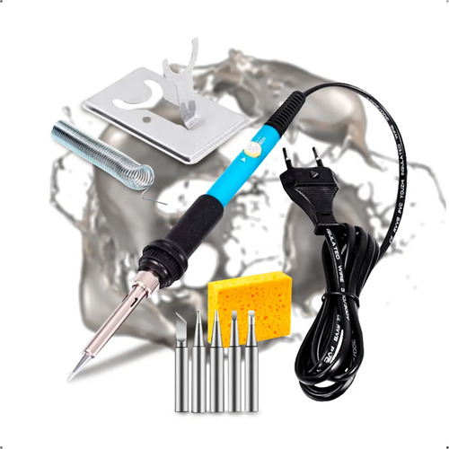 Kit Ferro De Solda 60W Several Importados Com Fluxo De Solda e Regulagem Temperatura 6 Pontas 220v