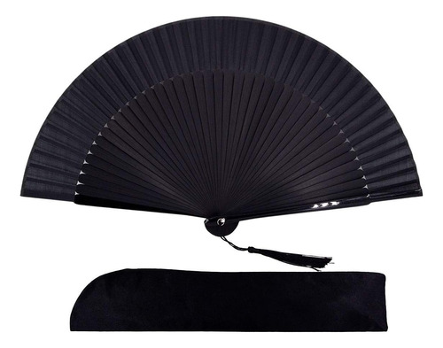 Abanico Mano Plegable Seda De Bambu (21 Cm) - Negro 