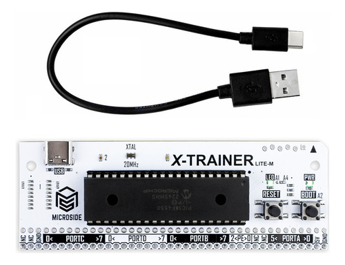 Tarjeta de desarrollo Entrenador X-TRAINER LITE M MICROSIDE MICROCHIP con USB-C, incluye PIC18F4550 y cable USB-C