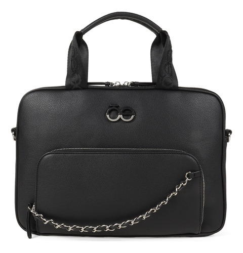 Bolsa Cloe Para Mujer Porta Laptop Mediana Cadena Decorativa Color Negro