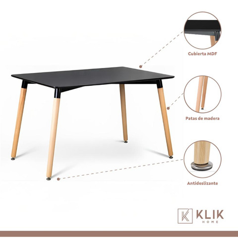 Comedor Mesa 120x80 Rectangular Negra + 6 Sillas De Comedor