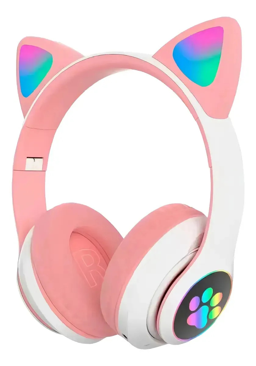 Fone Ouvido Gatinho Bluetooth Infantil Led Rgb Menina Menino Rosa