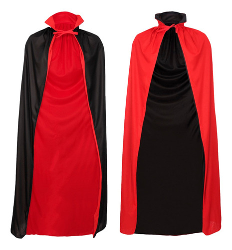 Capa Reversible Negro Rojo Grande 130cm Disfraz Halloween
