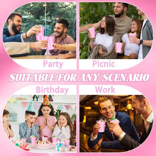 Paquete De 100 Vasos De Plástico Rosa 500 Ml Desechables