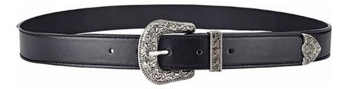 Cinturón De Cuero Unisex Hebilla Aguja Troquelada Vintage Negro/plata 105