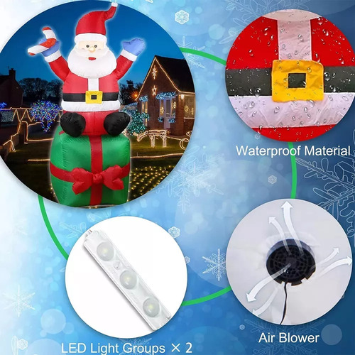 1.8m Inflable Navidad Navideño Papá Noel Con Regalos Luz Led
