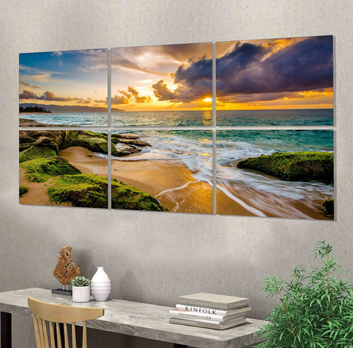 Cuadro Playa Atardecer 55cm X 120cm Paisaje Deco Cod:1126