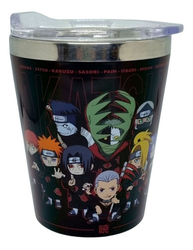 Copo Inox Térmico Naruto Akatsuki 400ml Com Tampa Oficial Cor Preto