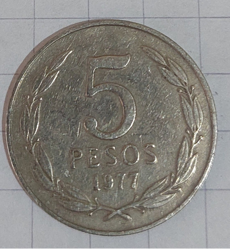 Moneda 5 Pesos 1977 Angel De La Libertad