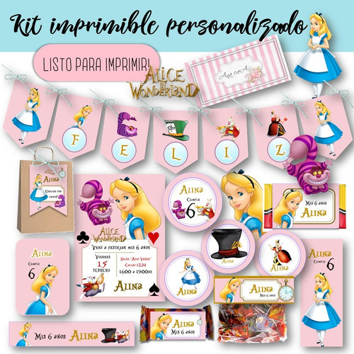Kit Imprimible Alicia En País De Maravillas Personalizado 01