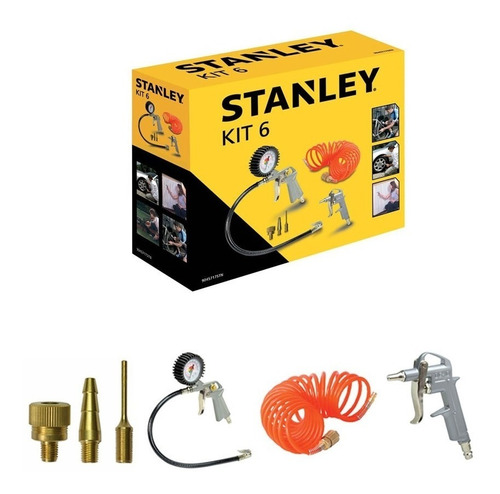 Kit Set Compresor Aire 6 Piezas Inflar Sopletear Stanley