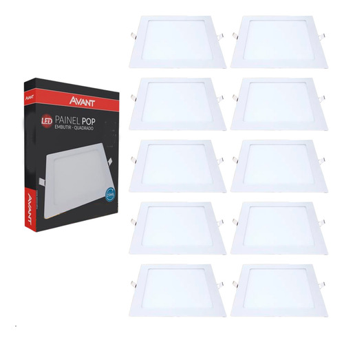 Kit 10x Painel Plafon Led 18w Embutir 6500k 22x22 Avant Cor Branco