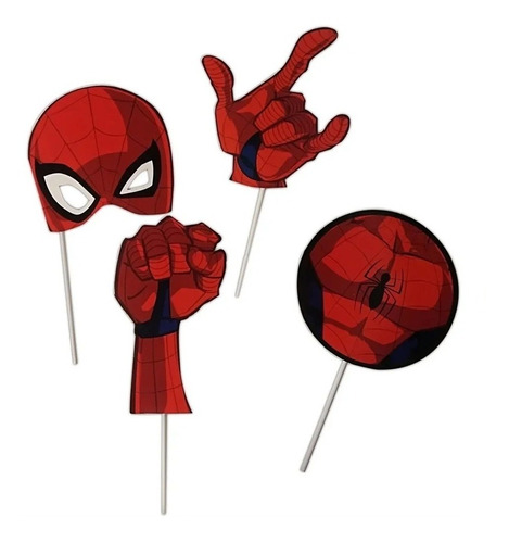 Spiderman Props Para Fotos Cumpleaños Pack X 8 Un