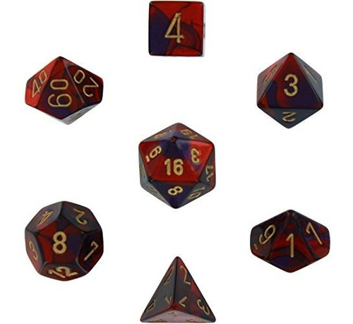 Chessex Polyhedral 7die Gemini Dice Set Purplered Con Oro Ch