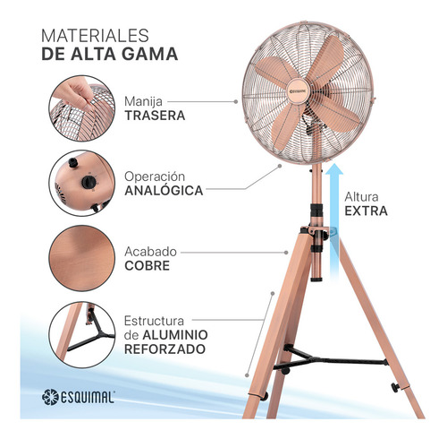 Ventilador Con Tripié Esquimal, Aspas De Aluminio, 50w, Altura Ajustable, Oscilación 70°, 3 Vel. Decoración Para El Hogar Y Oficina
