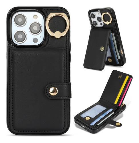 Capa De Couro Tipo Carteira Para iPhone Com Porta-cartões