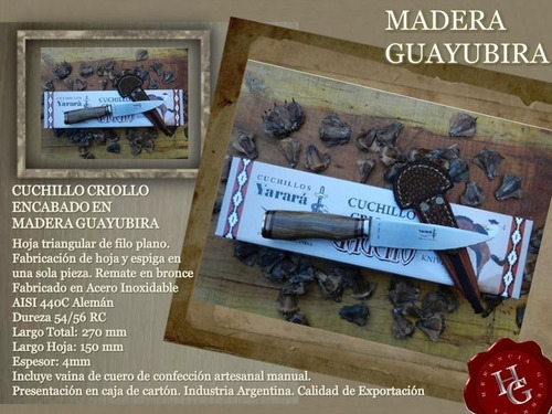 Imagen 2 de 7 de Cuchillo Yarará Criollo Madera Guayubira 15cm Vaina Cuero