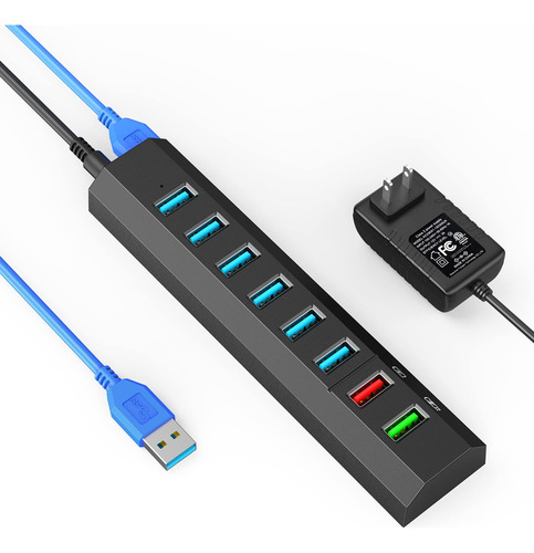 Aiibe Hub Usb Alimentado, 8 Puertos Usb 3.0 Con 2 Puertos De