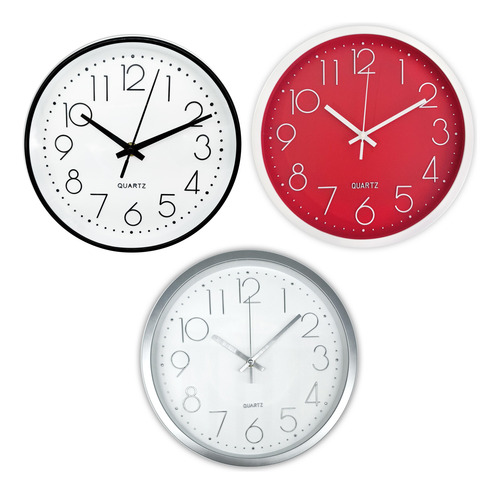 Reloj De Pared Analógico De Pvc, 30 Cm Diámetro - 12717 Negro