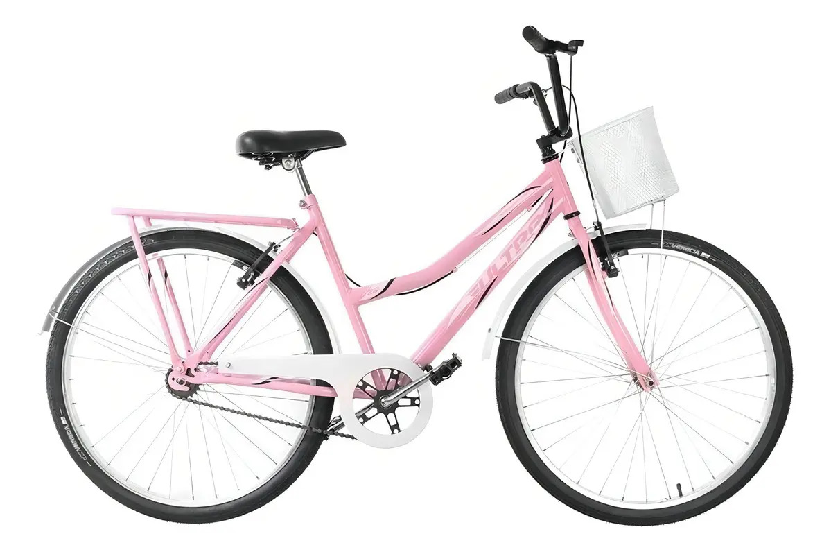 Bicicleta Urbana Ultra Bikes Summer Tropical Aro 26 Cor Rosa-bebê/Branco
