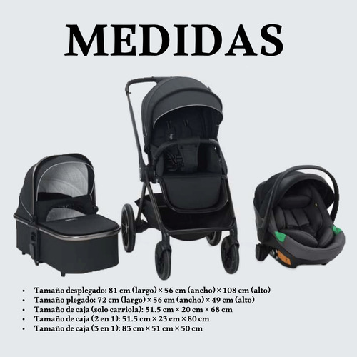 Carriola 3 En 1 Ajustable Desplegable Liberación Rápida Negro Negro