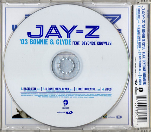 Jay-z ´03 Bonnie & Clyde Feat. Beyonce Knowles Single Cd 4 (Usado)