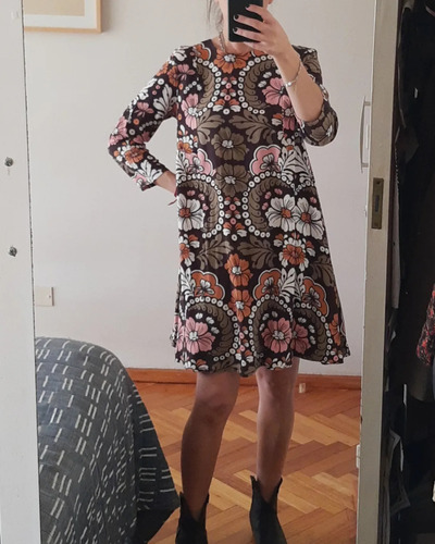 Vestido H&m Xs Con Flores Tipo '70 Vintage Retro