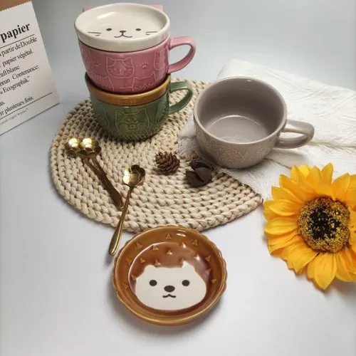 Taza De Té De Cerámica Con Diseño De Gato, Taza Con Tapa, Di