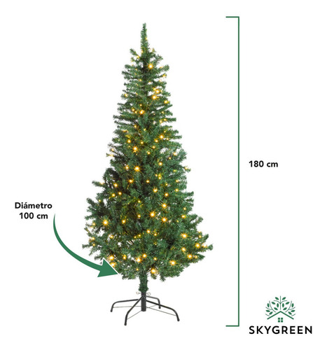 Árbol Navidad Artificial 1.80 M Con Luces Led Pino Frondoso Color Verde