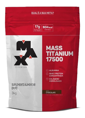 Mass Titanium 17500 3000g Choco Creatina 120 Cap Bcaa 60 Cap Sabor Chocolate