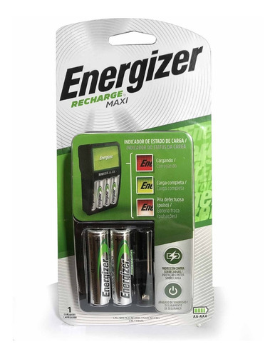 Cargador Maxi Energizer + 2 Pilas Aa Recargables 