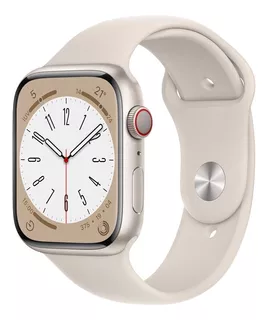 Apple Watch Series 8 GPS + Celular - Caja de aluminio color blanco estelar 45 mm - Correa deportiva color blanco estelar - Patrón