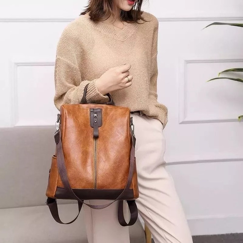 Imagen 3 de 8 de Mochila Dama Eco Cuero Bolso De Mujer Queen Antirrobo