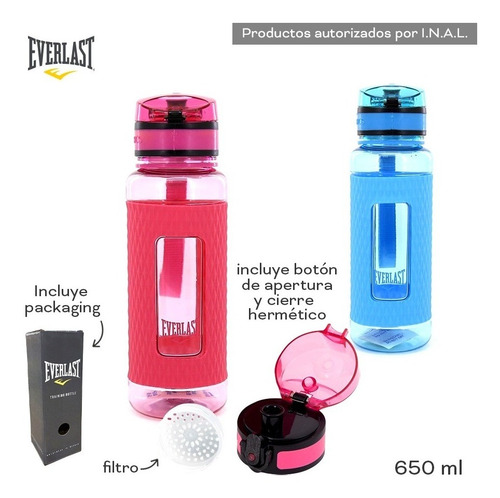 Imagen 1 de 10 de Botella Plastica Everlast Deporte Gym 650ml C/ Pico Y Filtro