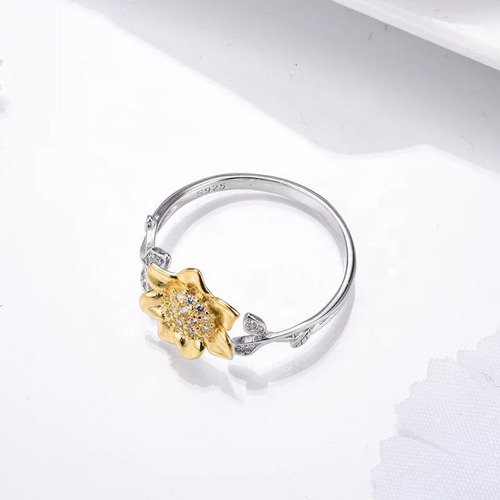 Imagen 2 de 4 de Anillo Girasol Ajustable Regalo Plata S925 Mujer