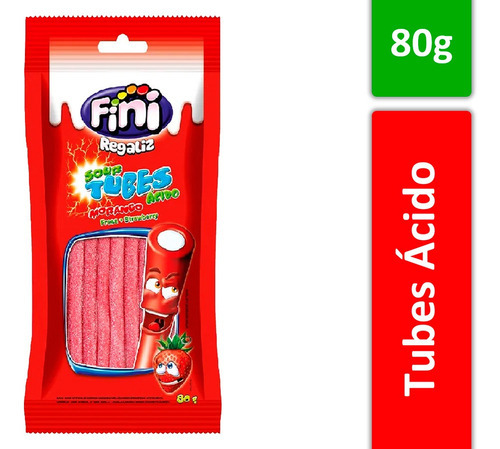 Tubes Ácido De Morango Cítrico Azedinho Tubinhos Fini 80g