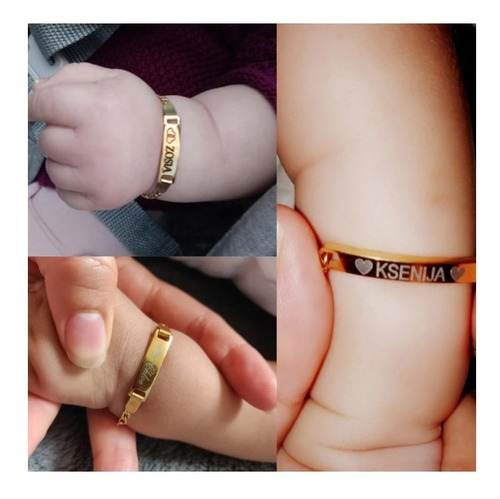 Imagen 7 de 9 de Pulsera Bebé Acero Personalizada Grabado Láser 1169