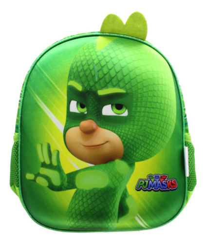 Mochila Kinder Preescolar Rigida Pj Masks Gecko Heroes En Pijama Color Verde lima Diseño de la tela PJ Mask Gecko