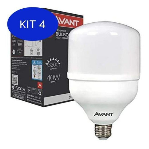 Kit 4 Lâmpada Led Bulbo 40w Avant Luz Branca 6500k Alta