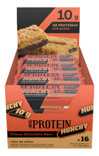 Wild Protein Munchy Chocolate Maní 16 Unidades Barras 