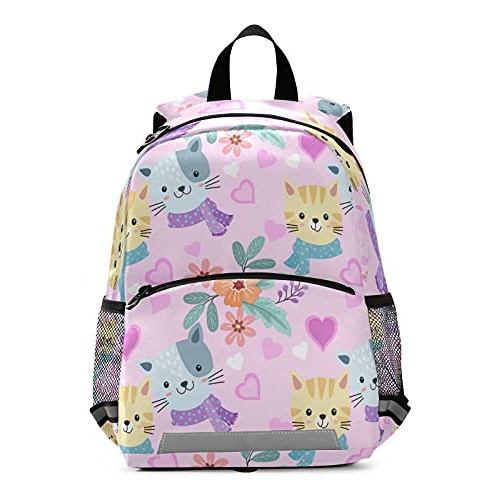 Mochila Beeplus Little K Con Estampado Floral De Gato Rosa D