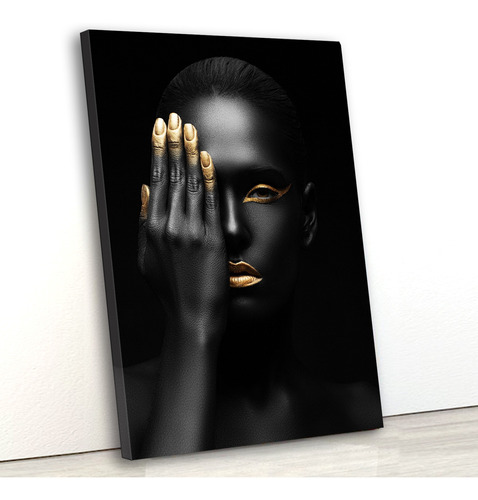 Tela Canvas Moda Africana Lábios Dourados 80x120 Vertical 3