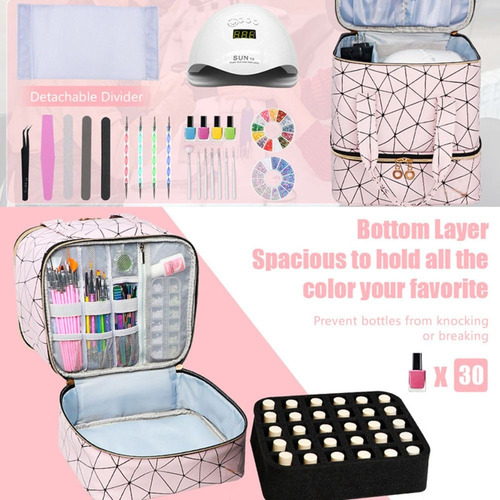 A Bolsa De Manicure De Camada Dupla Nail Organizer Com Alça